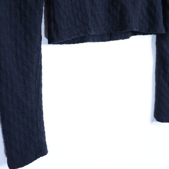 FREE PEOPLE Ladybug Long Sleeve Top Black Textured Ruffle Crop Women's S - Picture 6 of 10